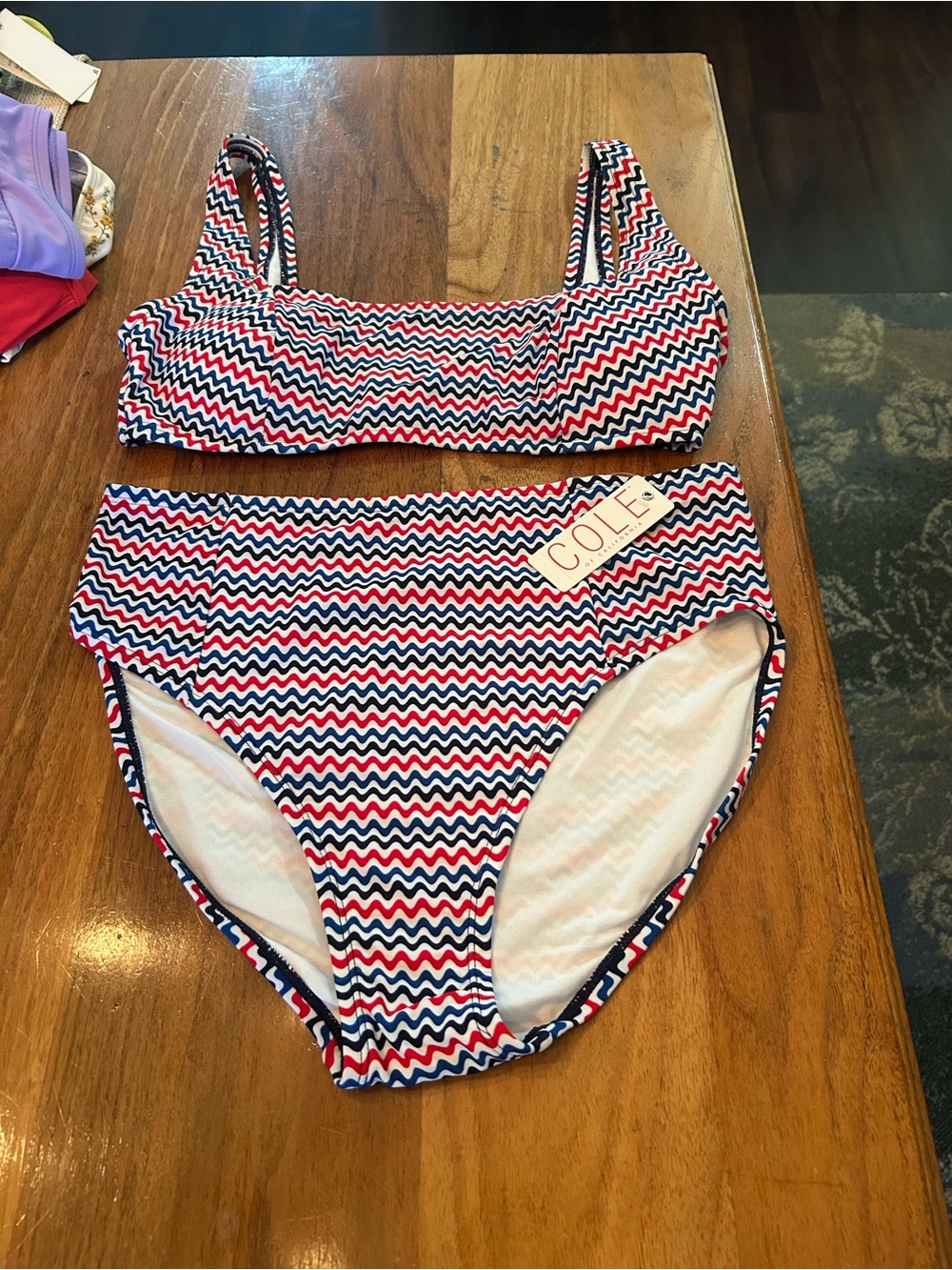 Cole High-Waist Bikini Set in Red/White/Blue Zigzag
